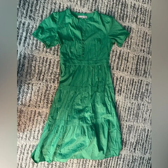 Ann Taylor Loft Mint Green puff sleeve tiered midi dress size 4P - Picture 4 of 8